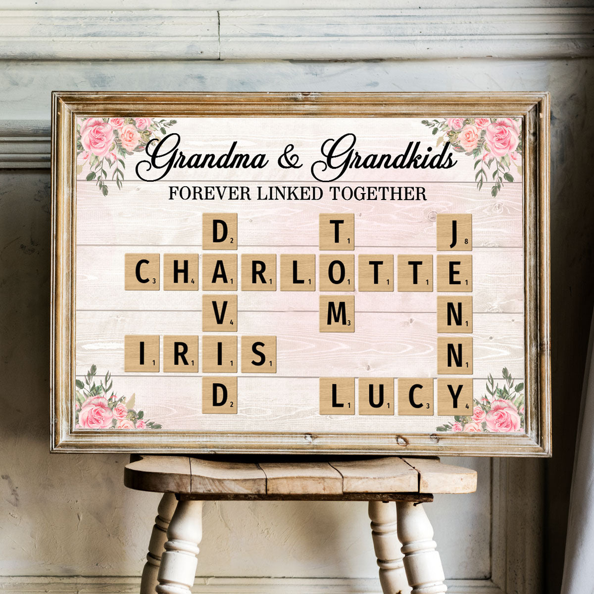 Grandma Grandpa & Grandkids Crossword Puzzle Personalized Poster, Heartfelt Gift For Grandma's Birthday, Mother's Day or Just Because